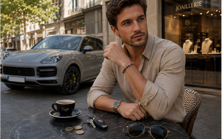 BRACELET HOMME OU FEMME MODELE PIECE UNIQUE EN BOIS PETRIFIE CLAIR D'ARIZONA 