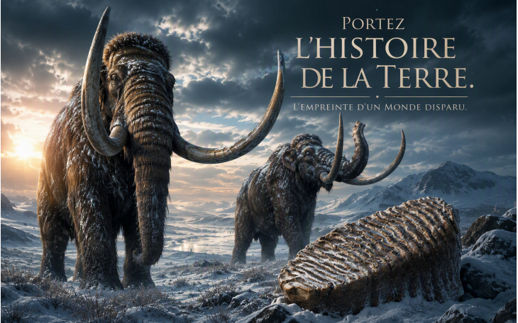 PENDENTIF EN MOLAIRE DE MAMMOUTH FOSSILE ACIER INOX ET CORDON KEVLAR
