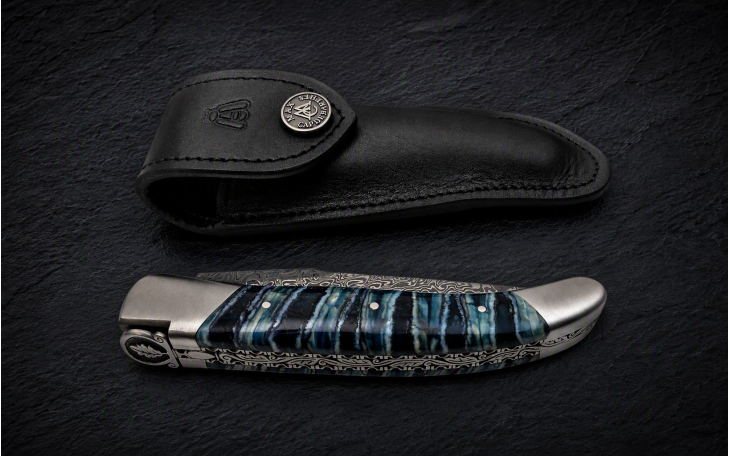 COUTEAU D'ART CL02  MOLAIRE DE MAMMOUTH BLEU 